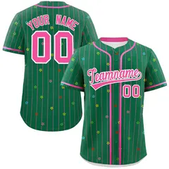 Kelly Green Pink Star Pattern Stripe Baseball Jersey 1