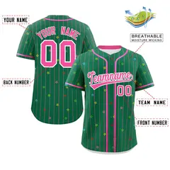 Kelly Green Pink Star Pattern Stripe Baseball Jersey 2