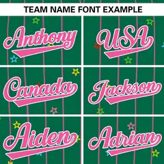 Kelly Green Pink Star Pattern Stripe Baseball Jersey 3