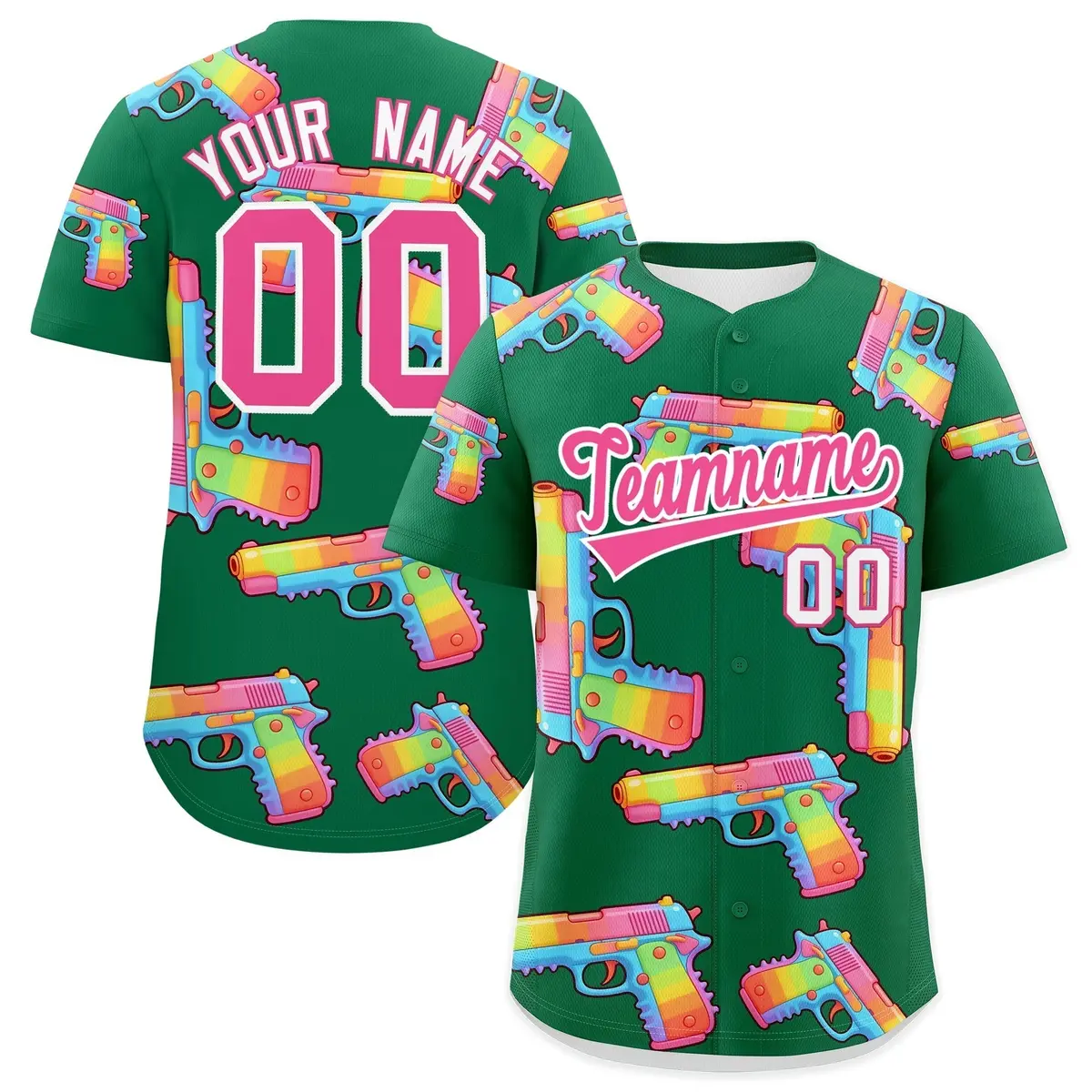Kelly Green Pink Sugar-Coated Firepower Graffiti Baseball Jersey