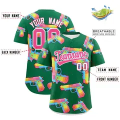 Kelly Green Pink Sugar-Coated Firepower Graffiti Baseball Jersey 2
