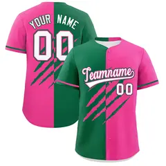 Kelly Green Pink Tiger Claw Scratch Split Baseball Jersey 1