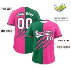 Kelly Green Pink Tiger Claw Scratch Split Baseball Jersey 2