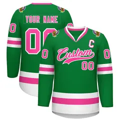 Kelly Green Pink-White Classic Style Hockey Jersey