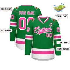 Kelly Green Pink-White Classic Style Hockey Jersey 2
