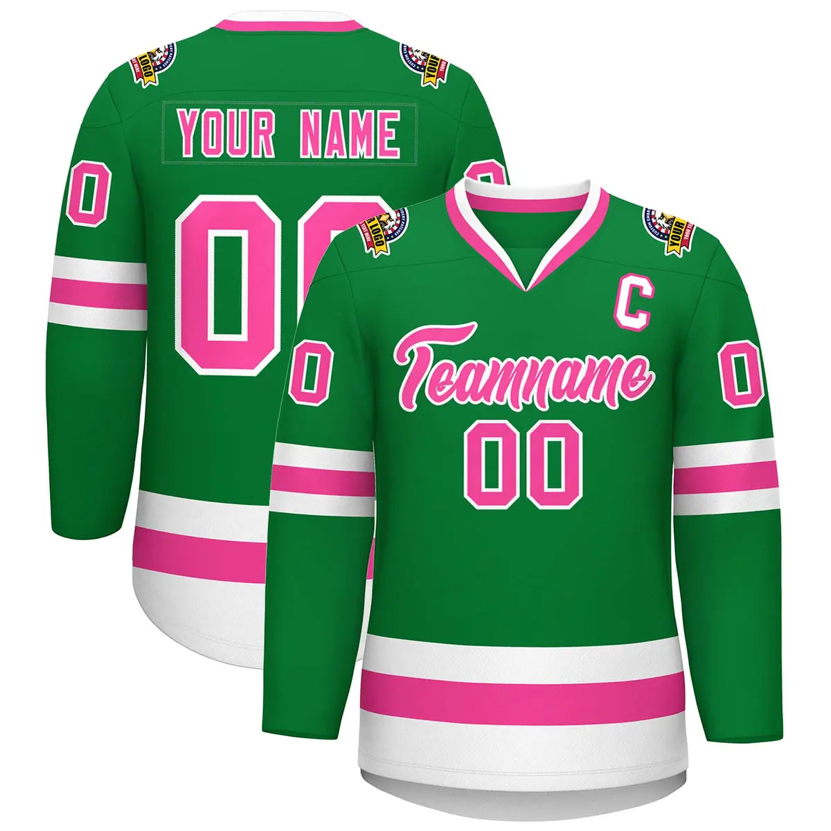 Kelly Green Pink-White Classic Style Hockey Jersey