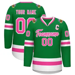 Kelly Green Pink-White Classic Style Hockey Jersey