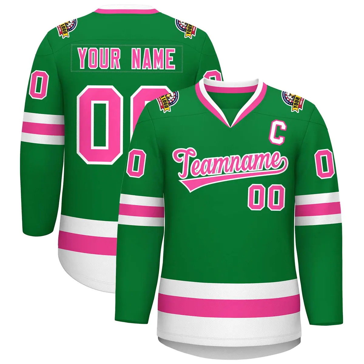 Kelly Green Pink-White Classic Style Hockey Jersey