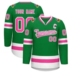 Kelly Green Pink-White Classic Style Hockey Jersey