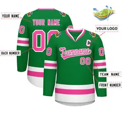 Kelly Green Pink-White Classic Style Hockey Jersey 2