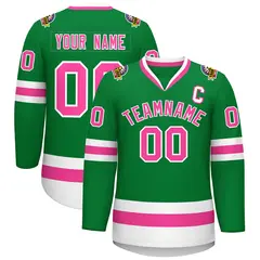 Kelly Green Pink-White Classic Style Hockey Jersey 1