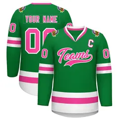 Kelly Green Pink-White Classic Style Hockey Jersey 1