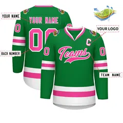 Kelly Green Pink-White Classic Style Hockey Jersey 2