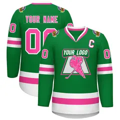 Kelly Green Pink-White Classic Style Hockey Jersey