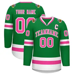 Kelly Green Pink-White Classic Style Hockey Jersey 1