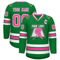 Kelly Green Pink-White Classic Style Hockey Jersey 1