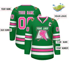 Kelly Green Pink-White Classic Style Hockey Jersey 2