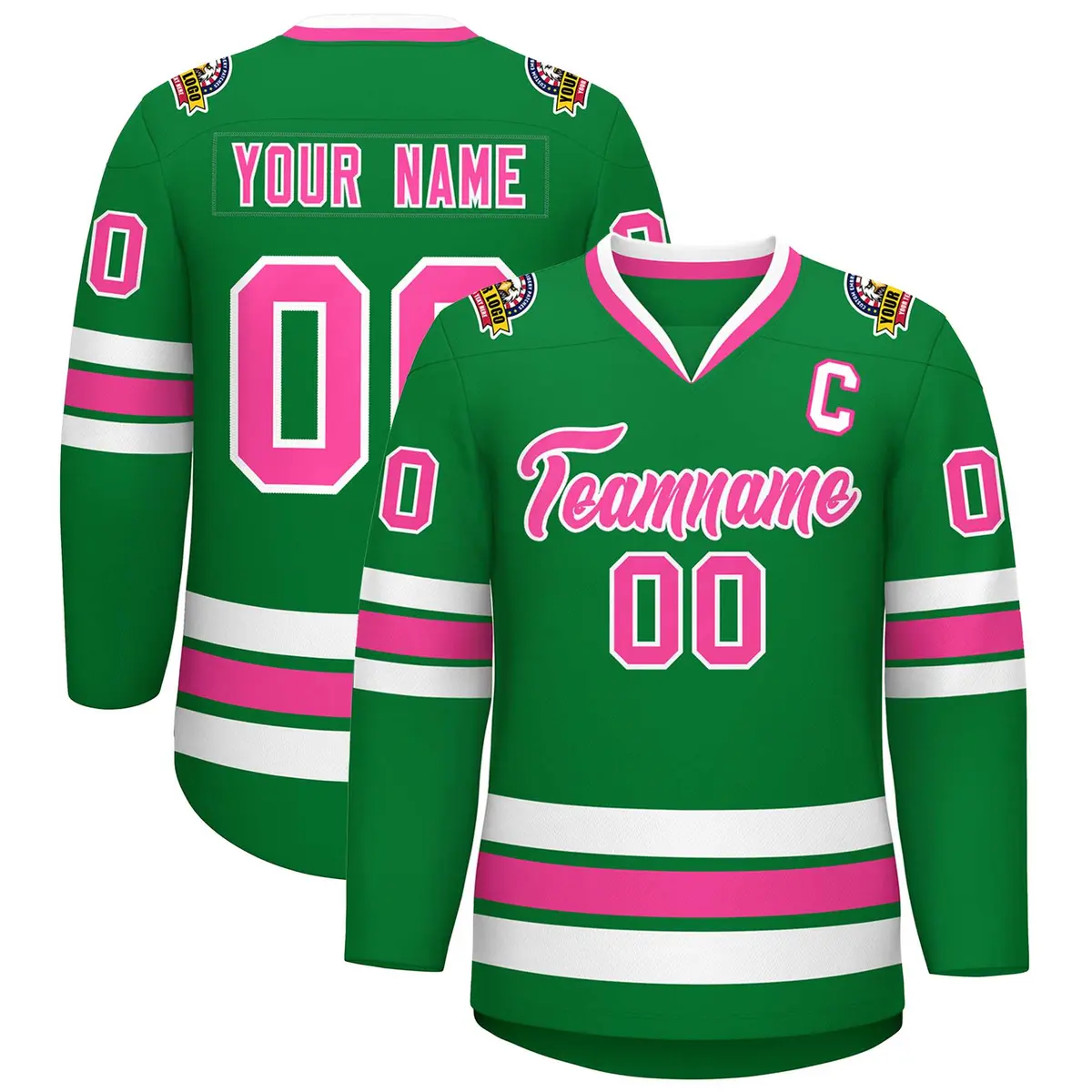 Kelly Green Pink-White Classic Style Hockey Jersey