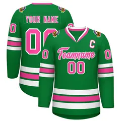 Kelly Green Pink-White Classic Style Hockey Jersey 1