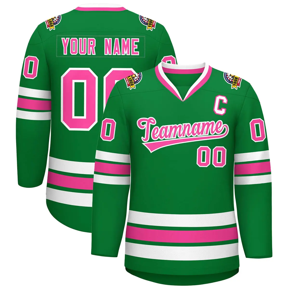 Kelly Green Pink-White Classic Style Hockey Jersey
