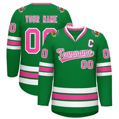 Kelly Green Pink-White Classic Style Hockey Jersey 1