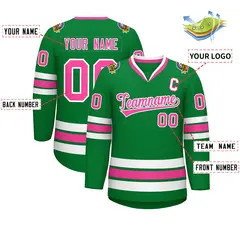 Kelly Green Pink-White Classic Style Hockey Jersey 2