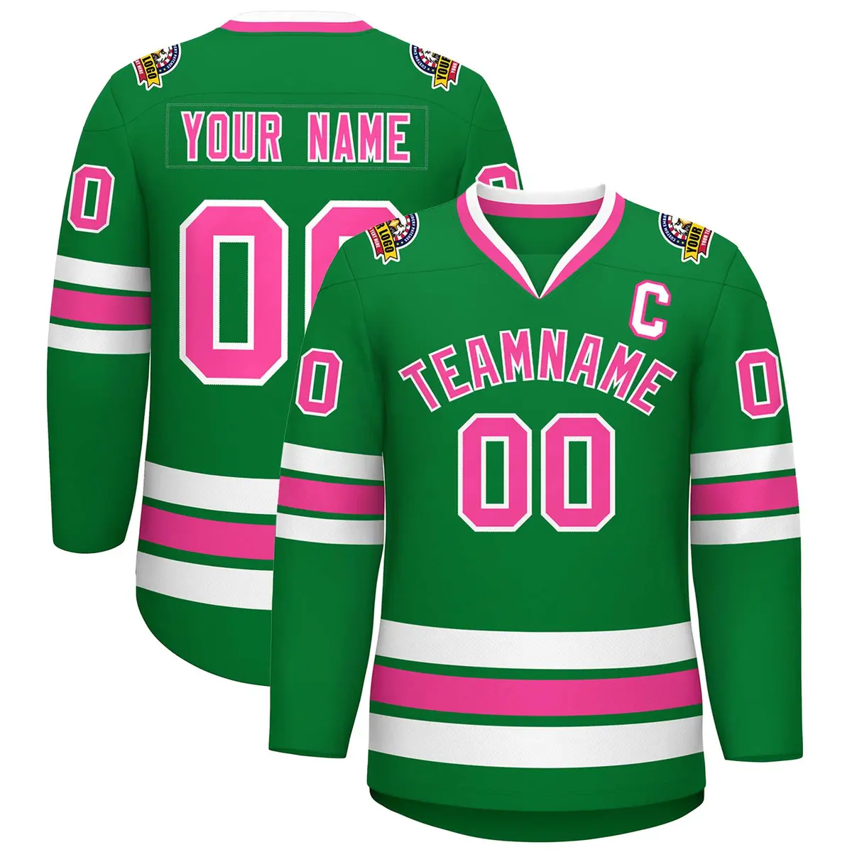 Kelly Green Pink-White Classic Style Hockey Jersey