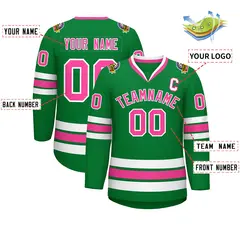 Kelly Green Pink-White Classic Style Hockey Jersey 2