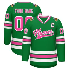 Kelly Green Pink-White Classic Style Hockey Jersey 1