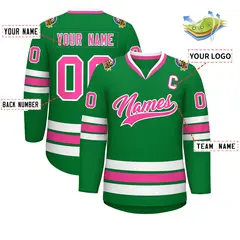 Kelly Green Pink-White Classic Style Hockey Jersey 2
