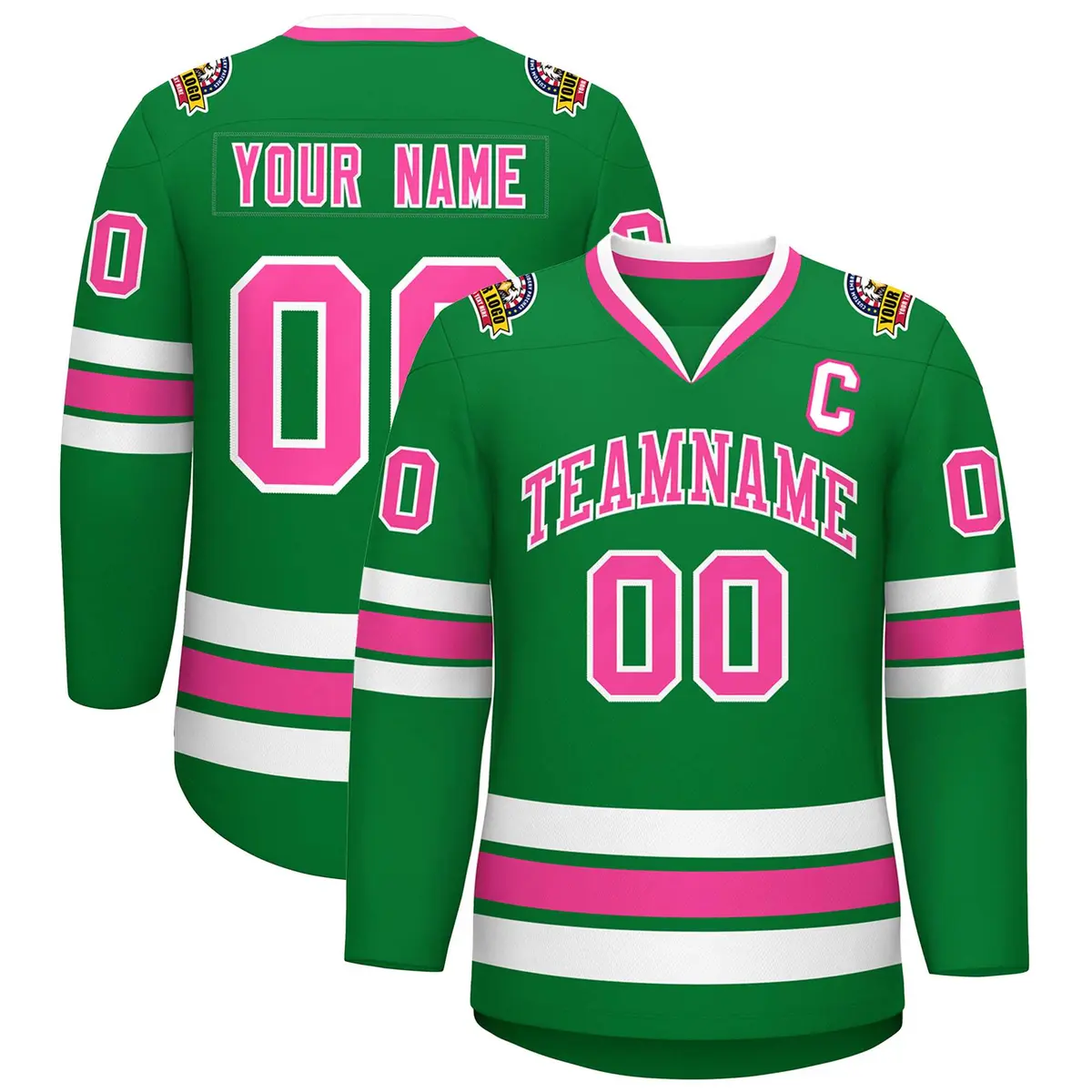 Kelly Green Pink-White Classic Style Hockey Jersey