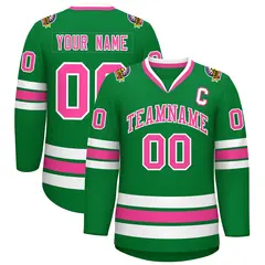 Kelly Green Pink-White Classic Style Hockey Jersey 1
