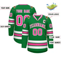 Kelly Green Pink-White Classic Style Hockey Jersey 2