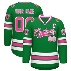 Kelly Green Pink-White Classic Style Hockey Jersey 1