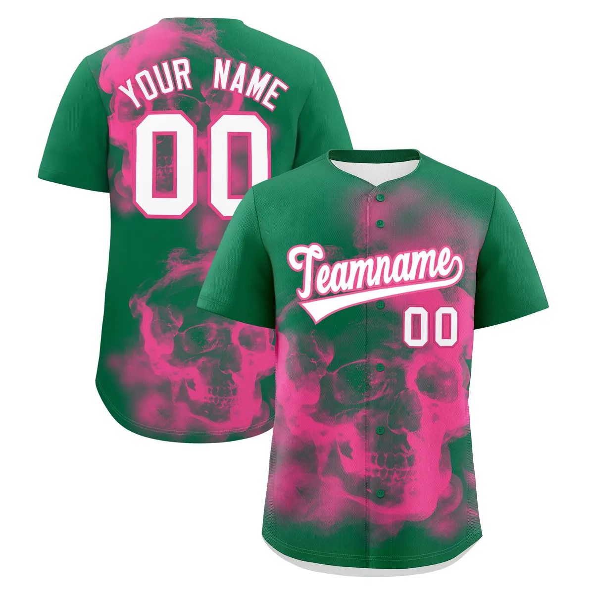 Kelly Green Pink White Skeleton Graffiti Baseball Jersey