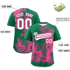 Kelly Green Pink White Skeleton Graffiti Baseball Jersey 2