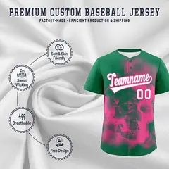 Kelly Green Pink White Skeleton Graffiti Baseball Jersey 4