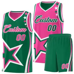 Kelly Green Pink White Star Series Reversible Basketball Jersey