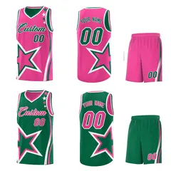 Kelly Green Pink White Star Series Reversible Basketball Jersey 2