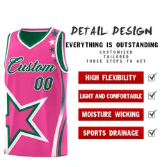 Kelly Green Pink White Star Series Reversible Basketball Jersey 3