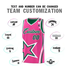 Kelly Green Pink White Star Series Reversible Basketball Jersey 4