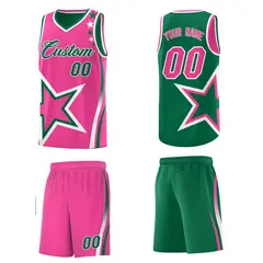 Kelly Green Pink White Star Series Reversible Basketball Jersey 5