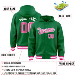 Kelly Green Pink-White Varsity Letterman Hoodie Jacket 4