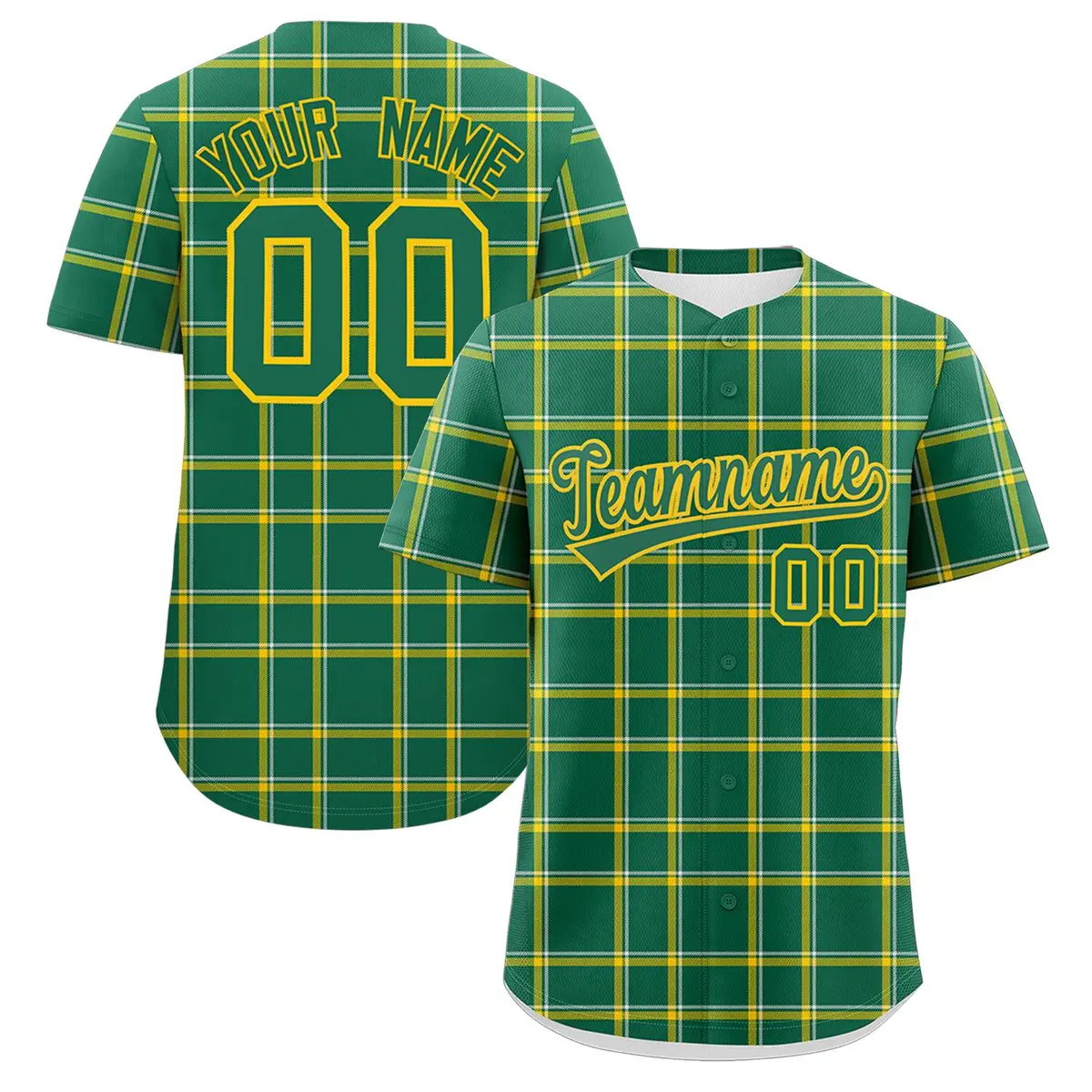 Kelly Green Plaid Authentic Baseball Jersey