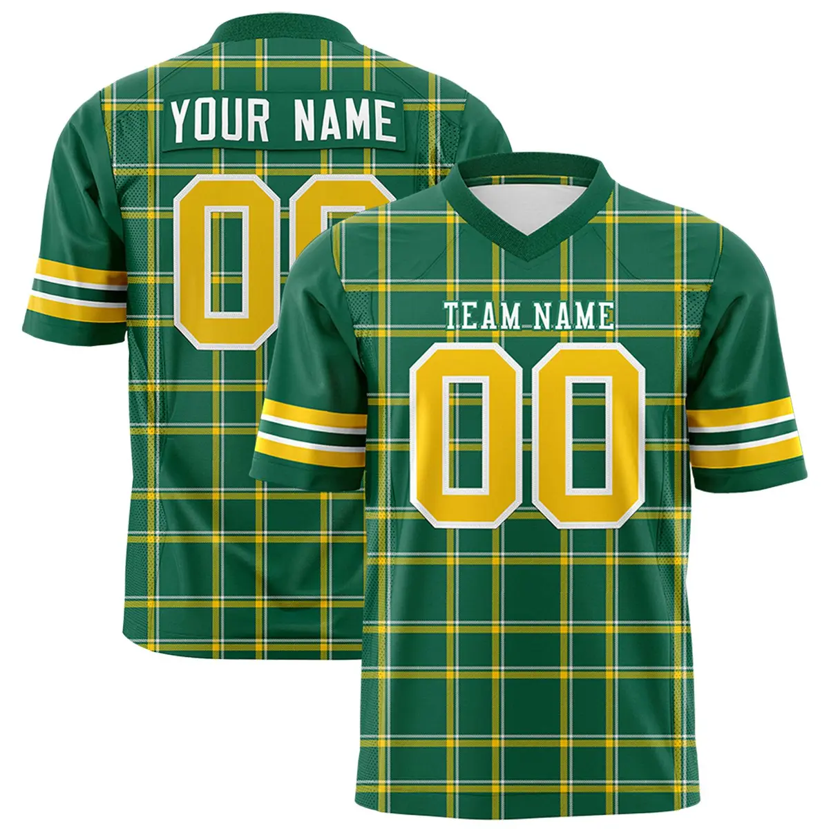 Kelly Green Plaid Pattern Authentic Football Jersey