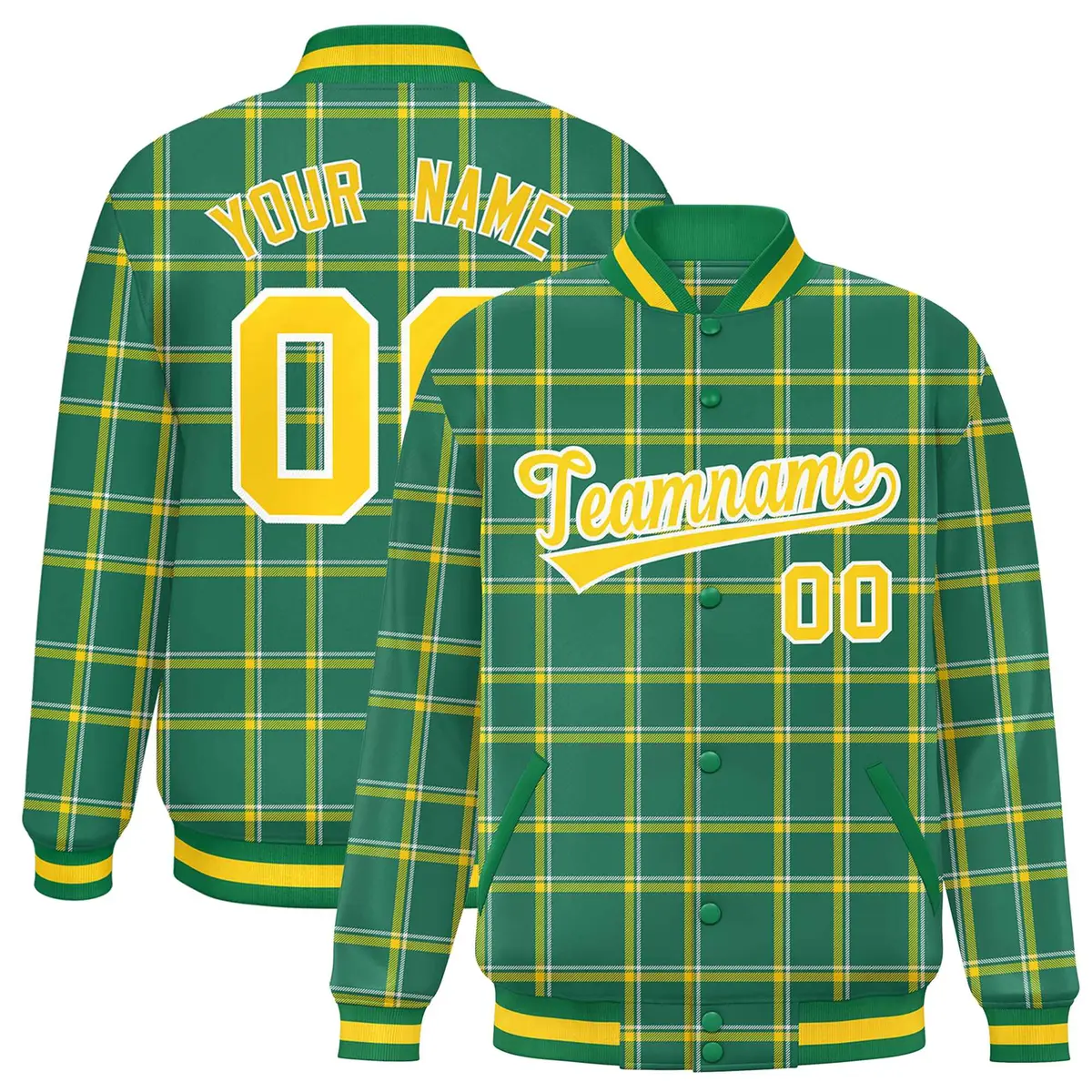Kelly Green Plaid Varsity Letterman Baseball Jacket
