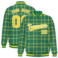 Kelly Green Plaid Varsity Letterman Baseball Jacket