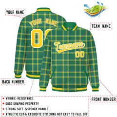 Kelly Green Plaid Varsity Letterman Baseball Jacket 2