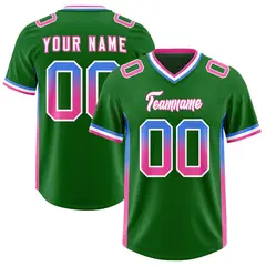 Kelly Green Powder Blue and Pink Gradient Sides Football Jersey