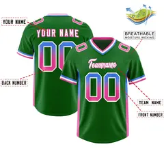 Kelly Green Powder Blue and Pink Gradient Sides Football Jersey 2